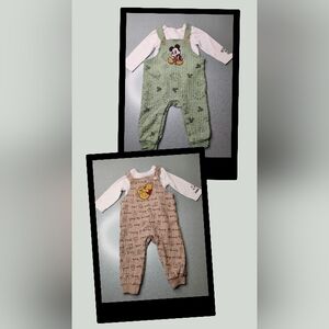 Disney Green and Tan Baby Overalls Set
